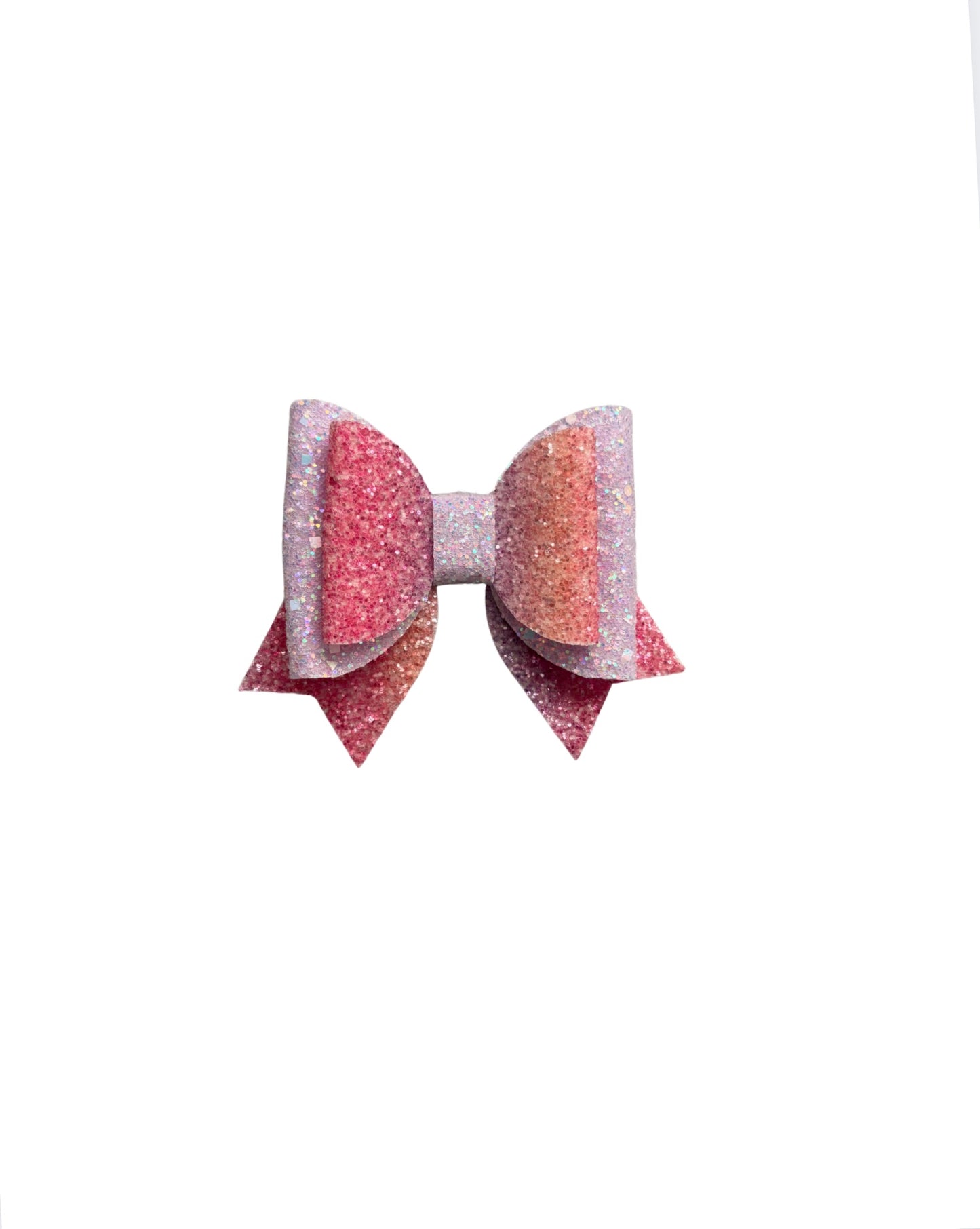 Pink Sunset Chunky Glitter Faux Leather Double Stack Bow