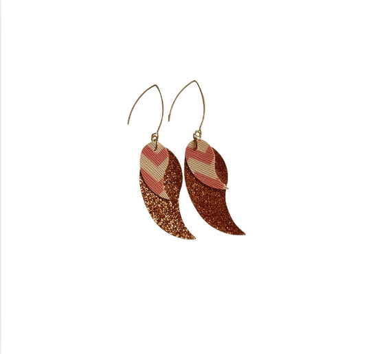Orange Chevron Faux Leather Earrings
