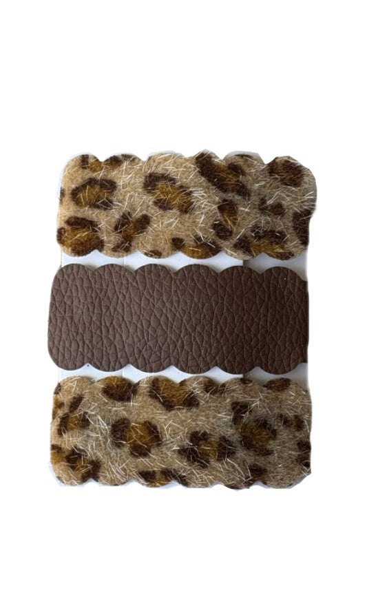 Brown Fuzzy Cheetah Faux Leather Snap Clips
