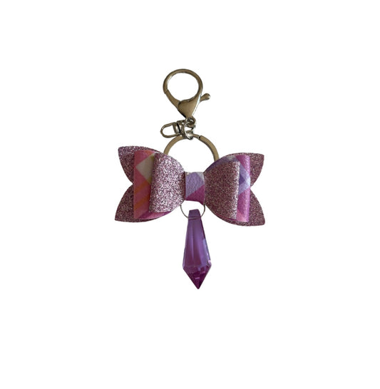 Purple Plaid Faux Leather Mini Bow Keychain