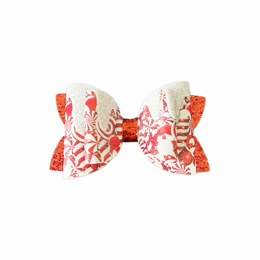 Peppermint Swirl Faux Leather Chunky Glitter Double Stack Bow|Headband
