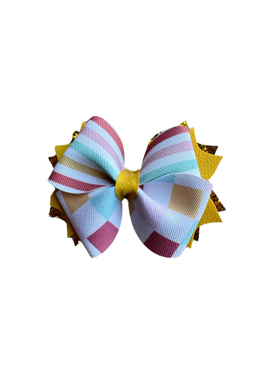 Stripe & Checker Faux Leather Twist Pinch Bow| Headband