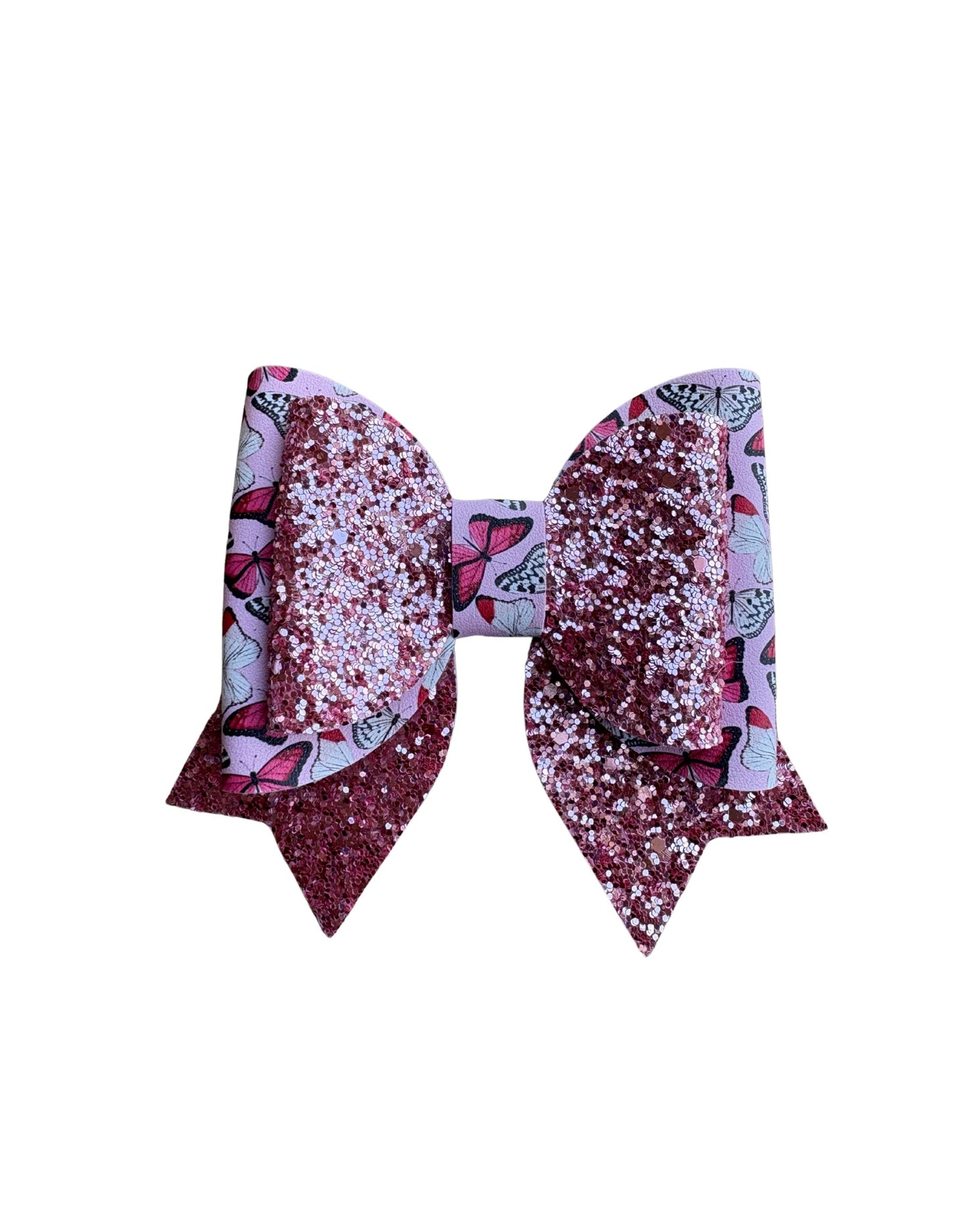 Pink Butterfly Double Stack Faux Leather Bow
