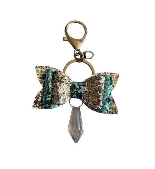 Blue and Silver Faux Leather Mini Bow Keychain