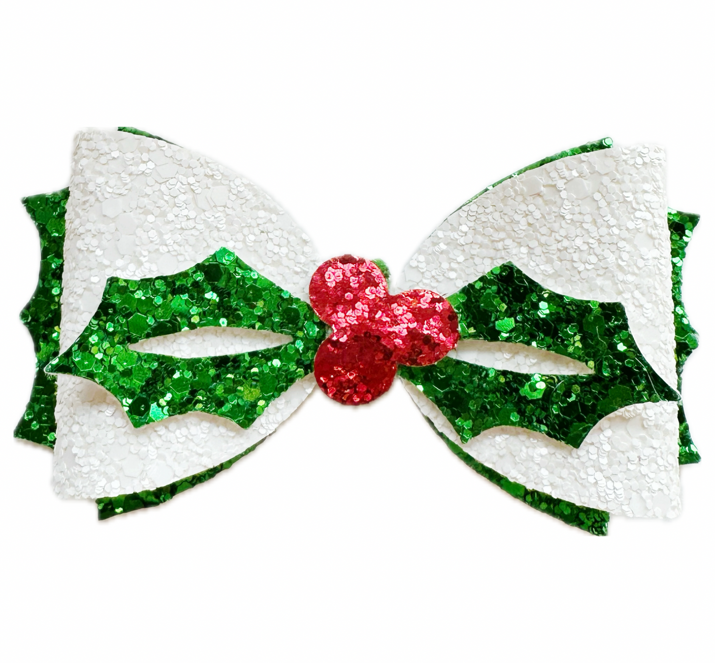 Christmas Holly Faux Leather Chunky Glitter Bow|Headband