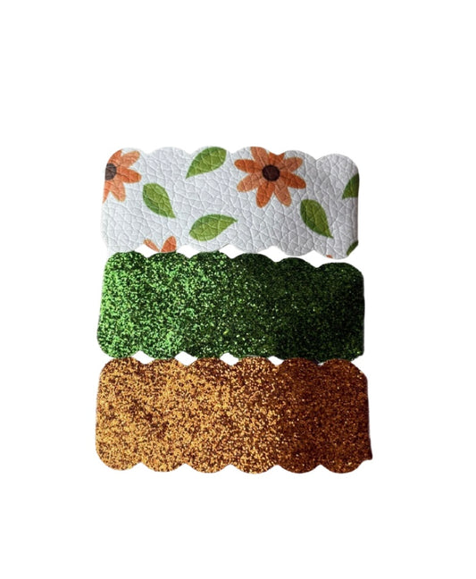 Orange Floral Faux Leather Snap Clips