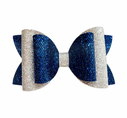 Christmas Night Faux Leather Fine Glitter Double Stack Bow|Headband