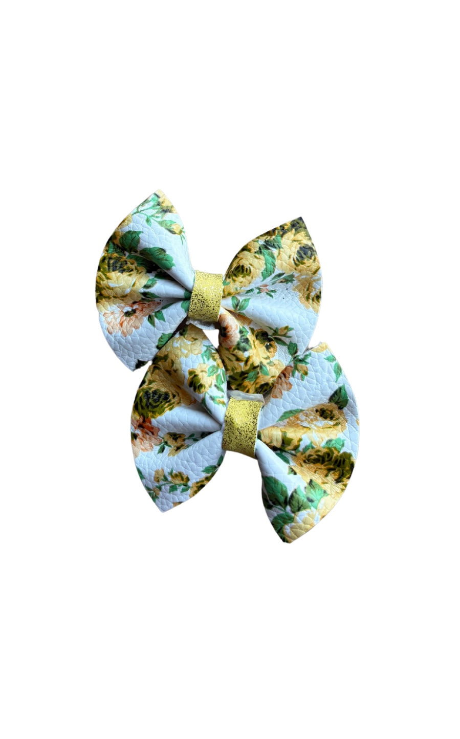 Gold Floral Faux Leather Pinch Piggy Bows