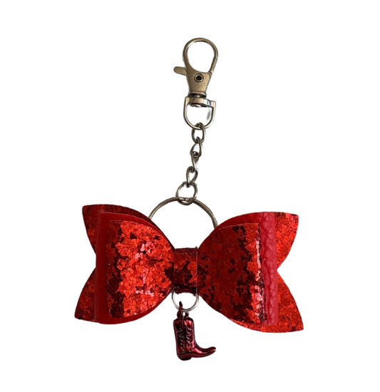 Red Boot Faux Leather Mini Bow Keychain