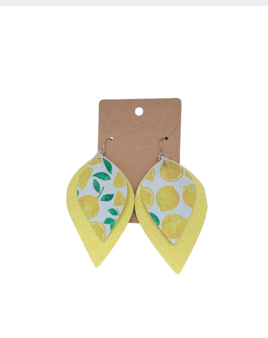 Lemon Love Teardrop Faux Leather Earrings