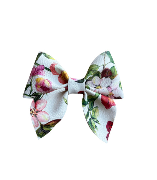 Floral Faux Leather Sailor Bow