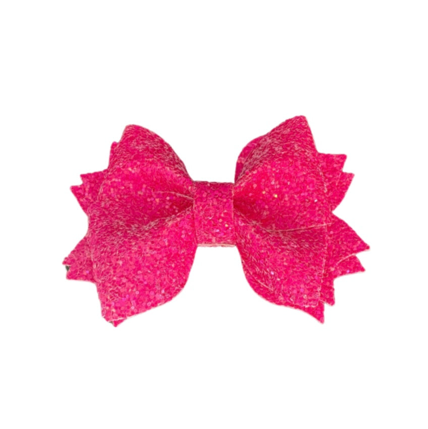 Hot Pink Faux Leather Twist Pinch Bow|Headband