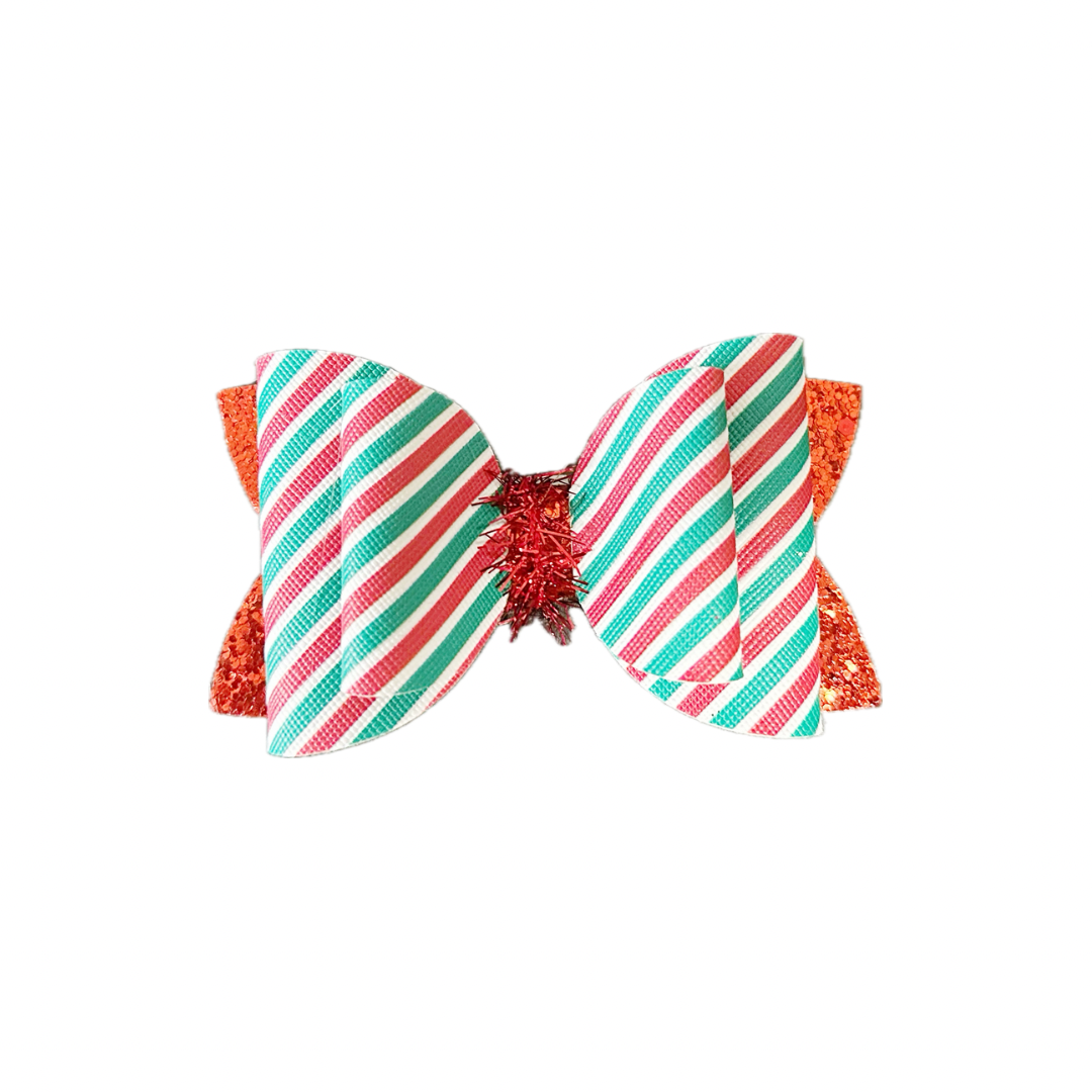 Christmas Stripes Faux Leather Chunky Glitter Double Stack Bow|Headband