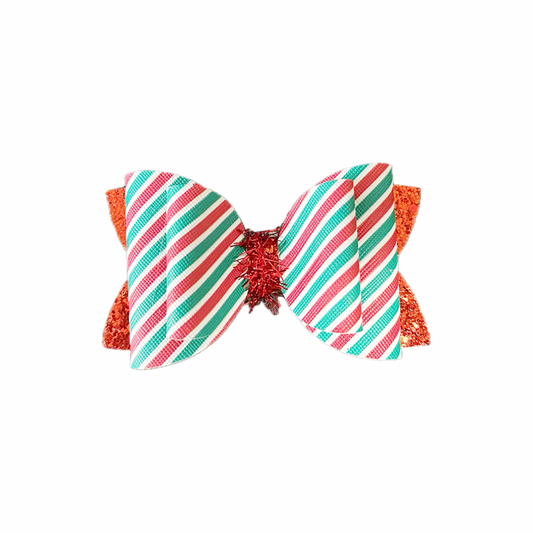 Christmas Stripes Faux Leather Chunky Glitter Double Stack Bow|Headband
