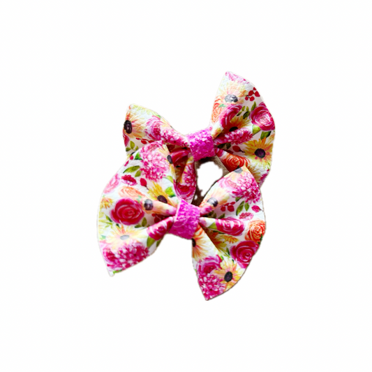 Bright Floral Faux Leather Pinch Bow Set