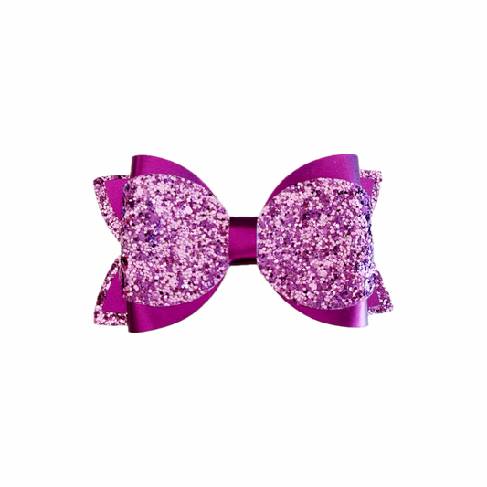 Purple Glam Faux Leather Chunky Glitter Double Stack Bow|Headband