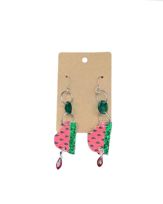 Watermelon Rind Faux Leather Earrings