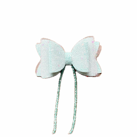 Aqua Beaded Tulle Faux Leather Chunky Glitter Double Stack Bow|Headband