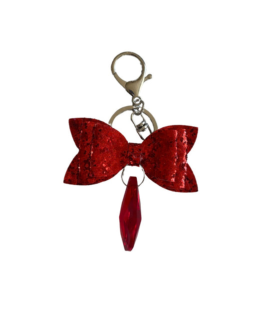 Ruby Red Faux Leather Mini Bow Keychain