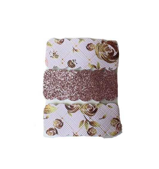 Pink and Gold Floral Faux Leather Snap Clips