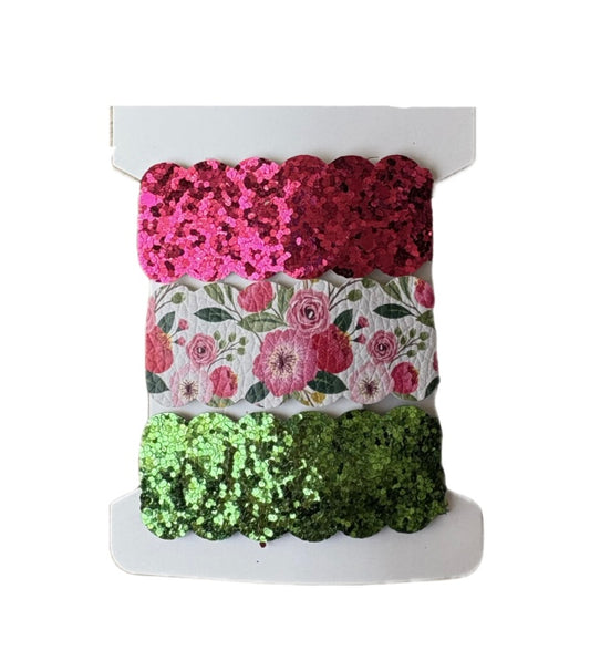 Pink and Green Floral Faux Leather Snap Clips