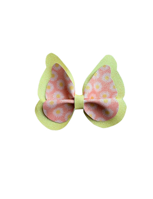 Yellow Daisy Faux Leather Butterfly Pinch Bow | Headband