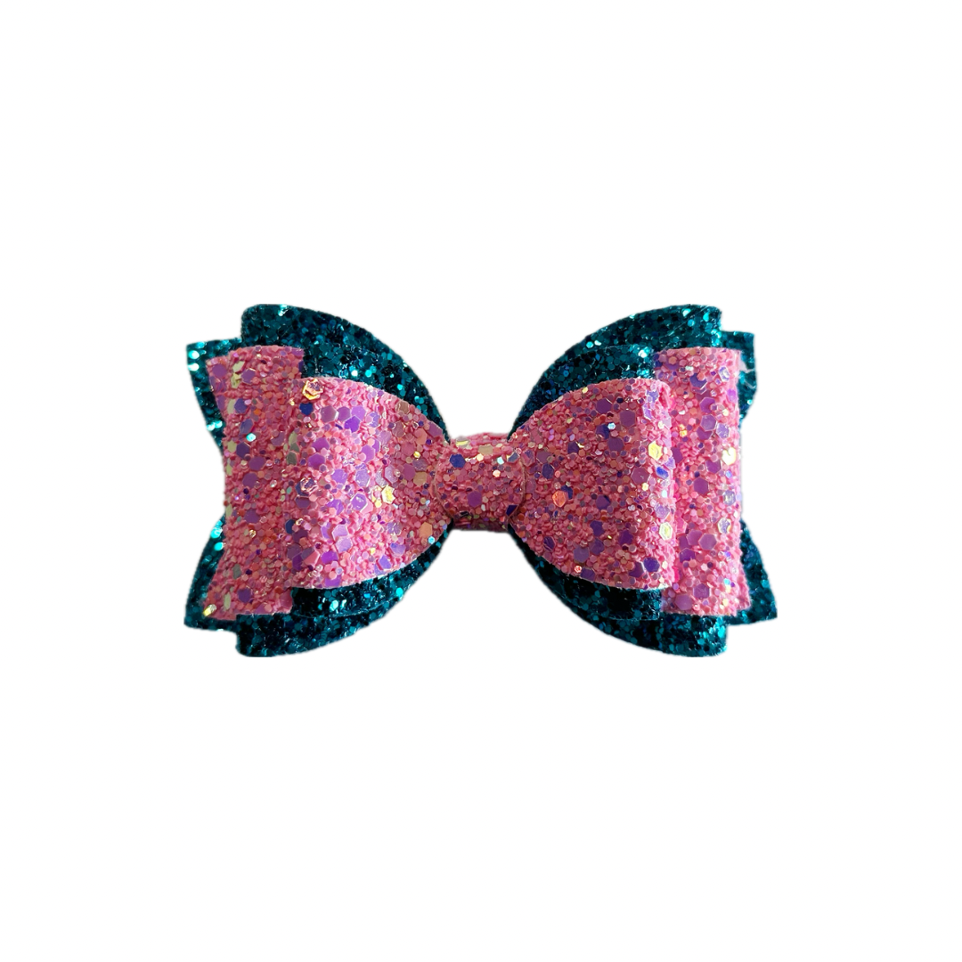 Cotton Candy Inspired Faux Leather Chunky Glitter Double Stack Bow|Headband
