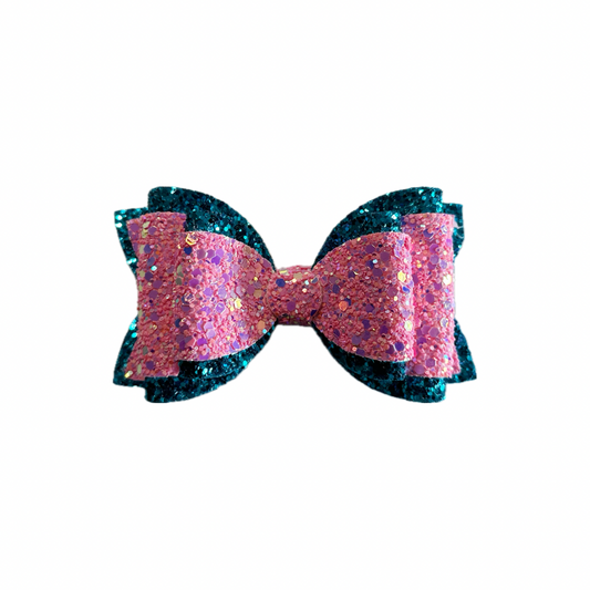 Cotton Candy Inspired Faux Leather Chunky Glitter Double Stack Bow|Headband