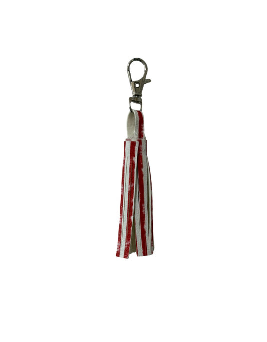 Red Striped Faux Leather Fringe Keychain