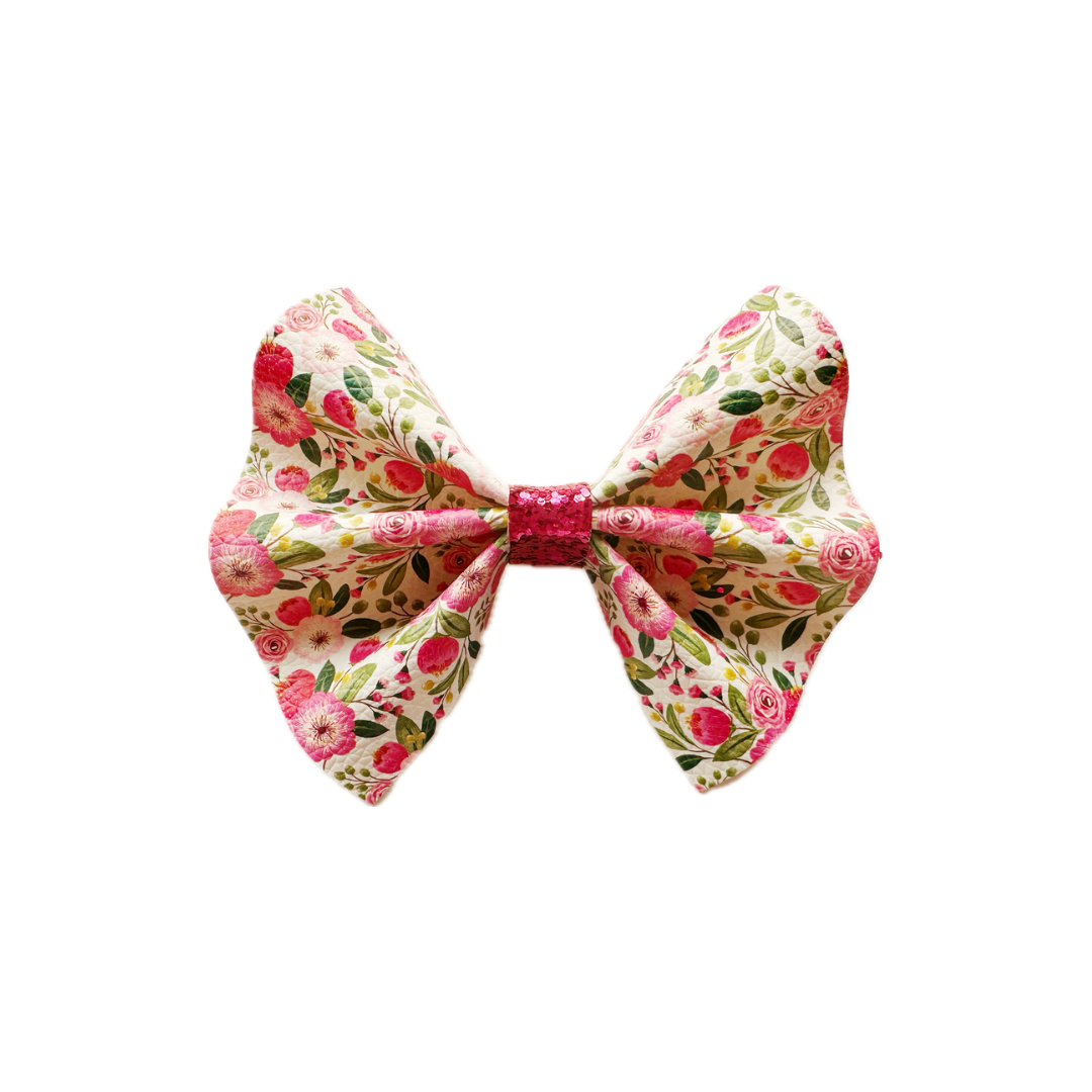 Floral Faux Leather Pinch Bow|Headband