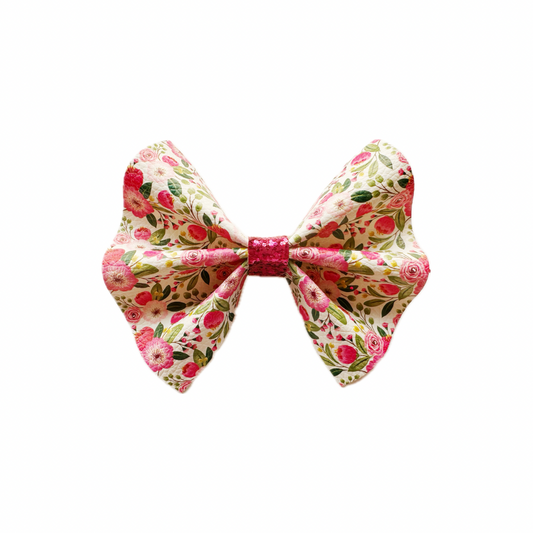 Floral Faux Leather Pinch Bow|Headband