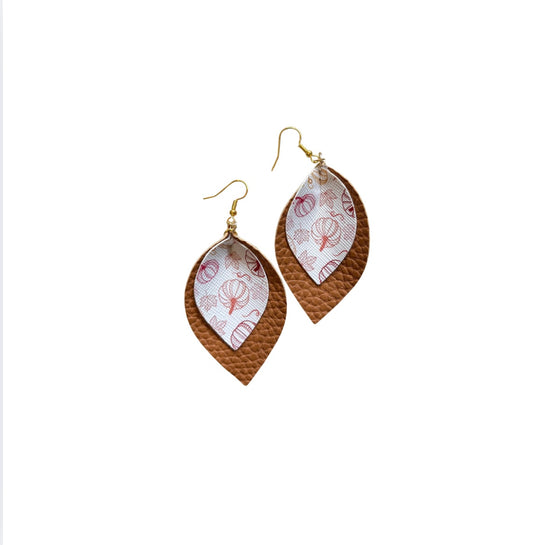 Pumpkin & Leaves Faux Leather Earrings