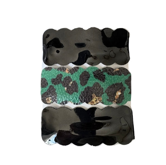 Emerald Green Leopard Faux Leather Snap Clips