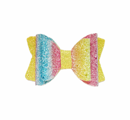 Rainbow Faux Leather Chunky Glitter Double Stack Bow|Headband