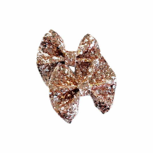 Rose Gold and White Faux Leather Chunky Glitter Pinch Bow Set