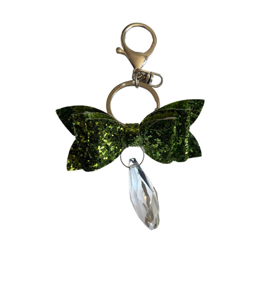 Dark Green Faux Leather Mini Bow Keychain