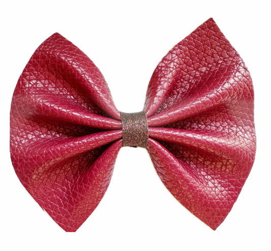 Maroon Faux Leather Fine Glitter Pinch Bow|Headband