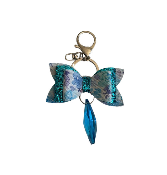 Blue Watercolor Faux Leather Min Bow Keychain
