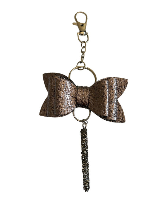 Brown Gem Faux Leather Mini Bow Keychain