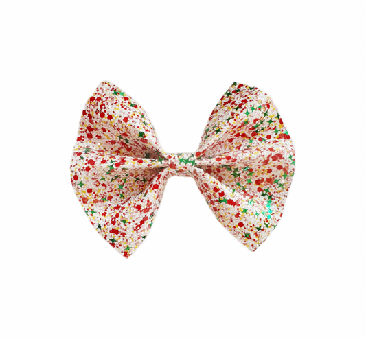 Christmas Confetti Faux Leather Chunky Glitter Pinch Bow|Headband