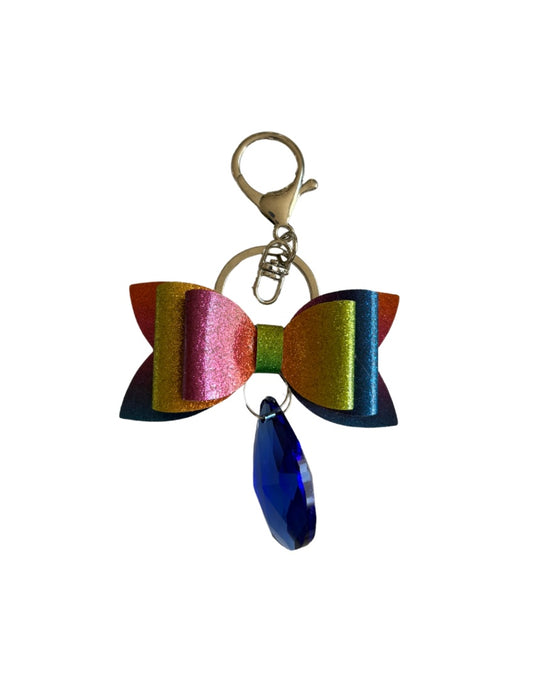Rainbow Faux Leather Mini Bow Keychain