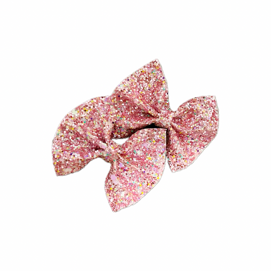 So Pink Faux Leather Chunky Glitter Pinch Bow Piggy Set