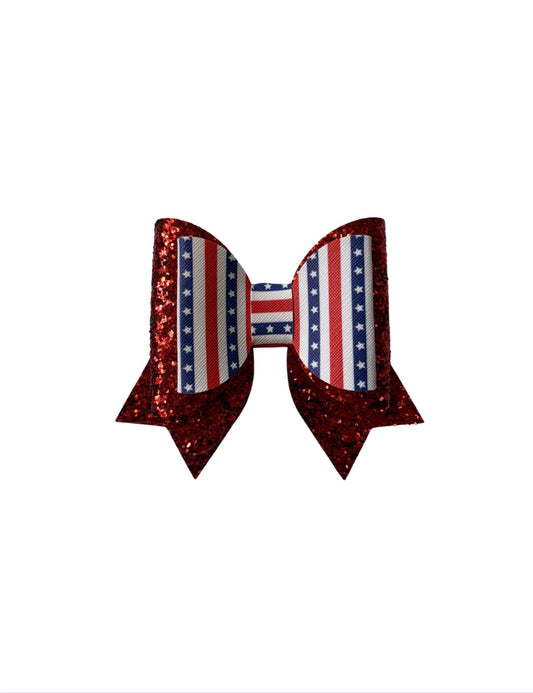 Stars and Stripes Double Stack Faux Leather Bow