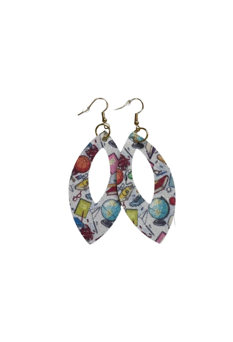 School Supplies Faux Leather Earrings