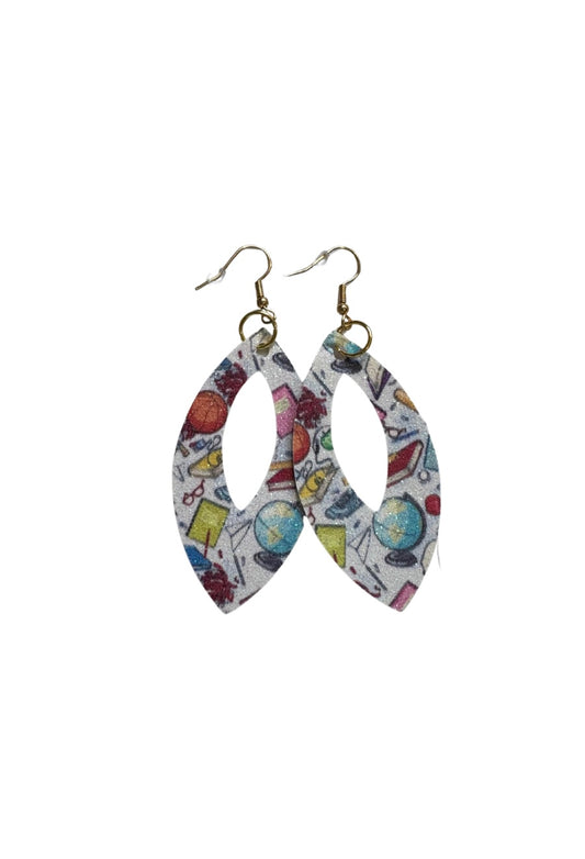 School Supplies Faux Leather Earrings