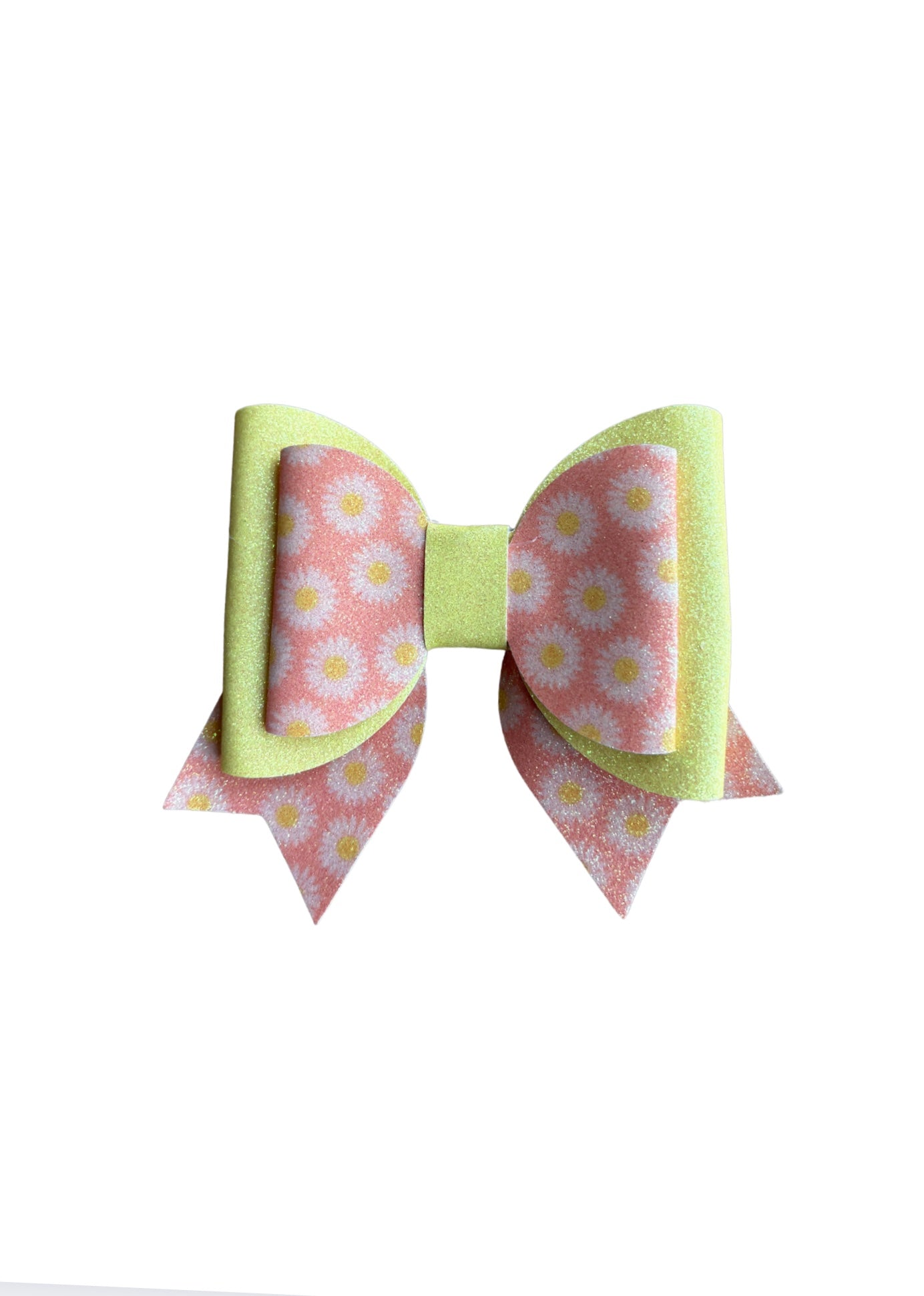 Yellow Daisy Double Stack Faux Leather Bow