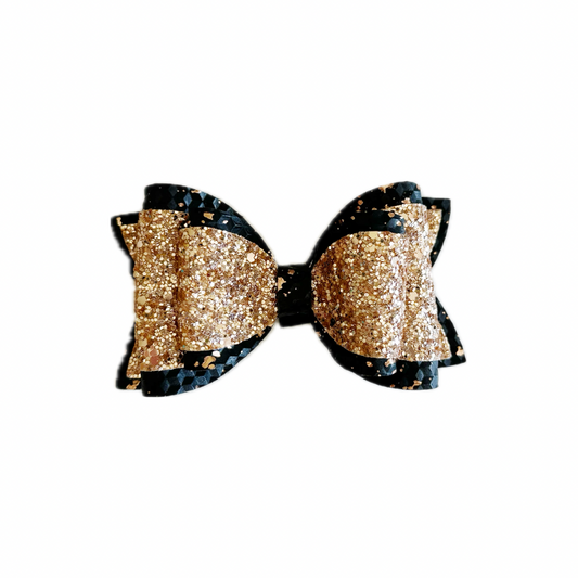 Rose Gold and Black Splatter Faux Leather Chunky Glitter Double Stack Bow|Headband