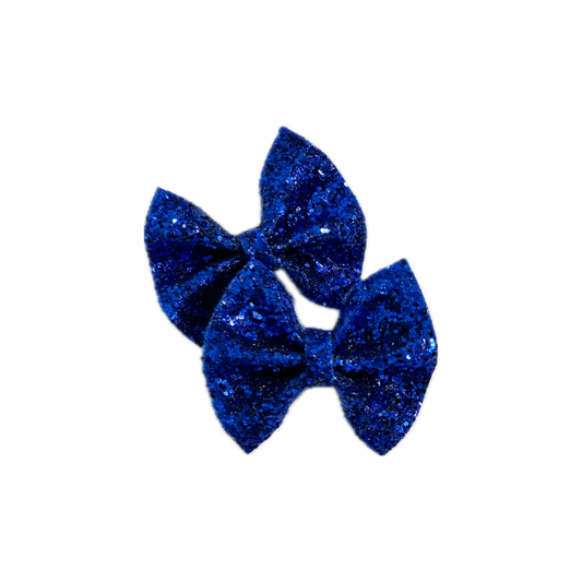 Electric Blue Faux Leather Chunky Glitter Pinch Bow Set