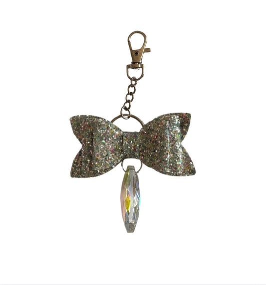Silver Faux Leather Mini Bow Keychain