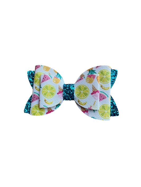 Summer Blue Double Stack Faux Leather Bow| Headband